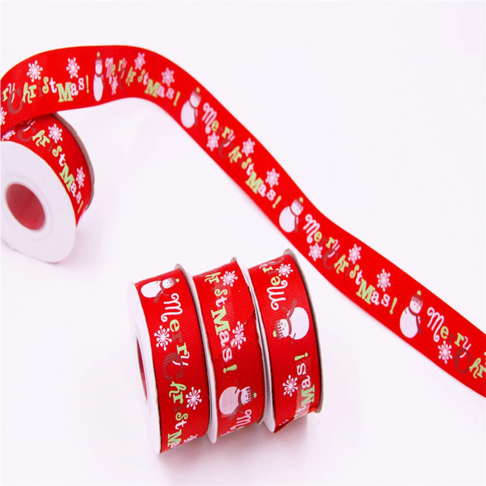 

2 Rolls Christmas Gift Ribbon Double Sided Wire Decorations Wrapping Strip Snowman Ribbons Holiday Packages Bright Color
