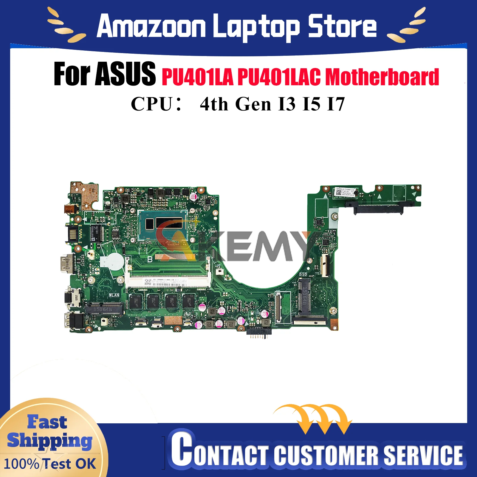 

PU401LA Laptop Motherboard For ASUS VivoBook PU401LAC PU401LA PU401L Notebook Mainboard With I3 I5 I7 CPU tests OK fast shipping