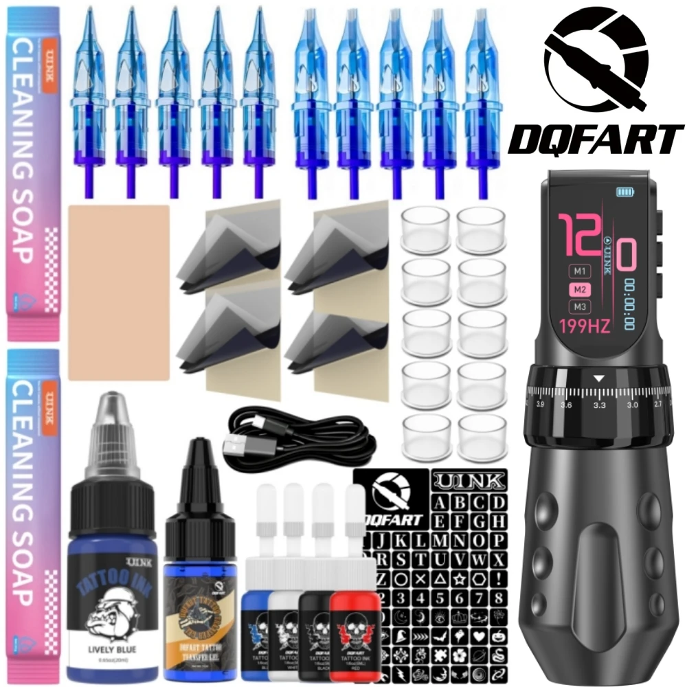 DQFART Brand T9Pro Black Colorful Led Digltal Display Electric Wireless Tattoo Machine 1700mAh Transfer Paper Tattoo Artists