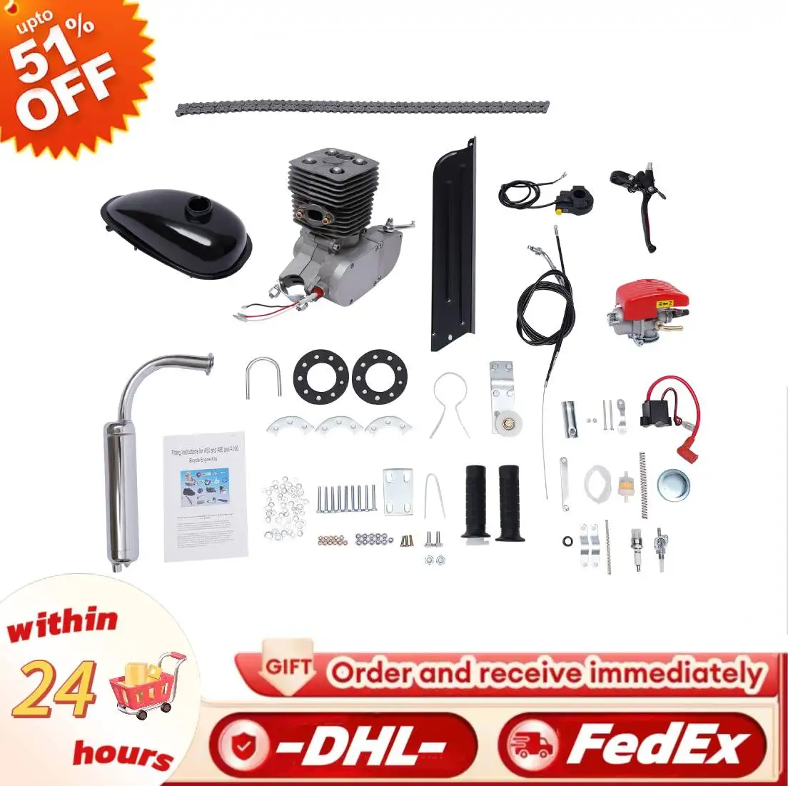 

Модернизированный 2-тактный велосипед объемом 100 куб.см, 36 зубьев, звездочка, моторизованный бензиновый двигатель, комплекты двигателей с системой зажигания CDI