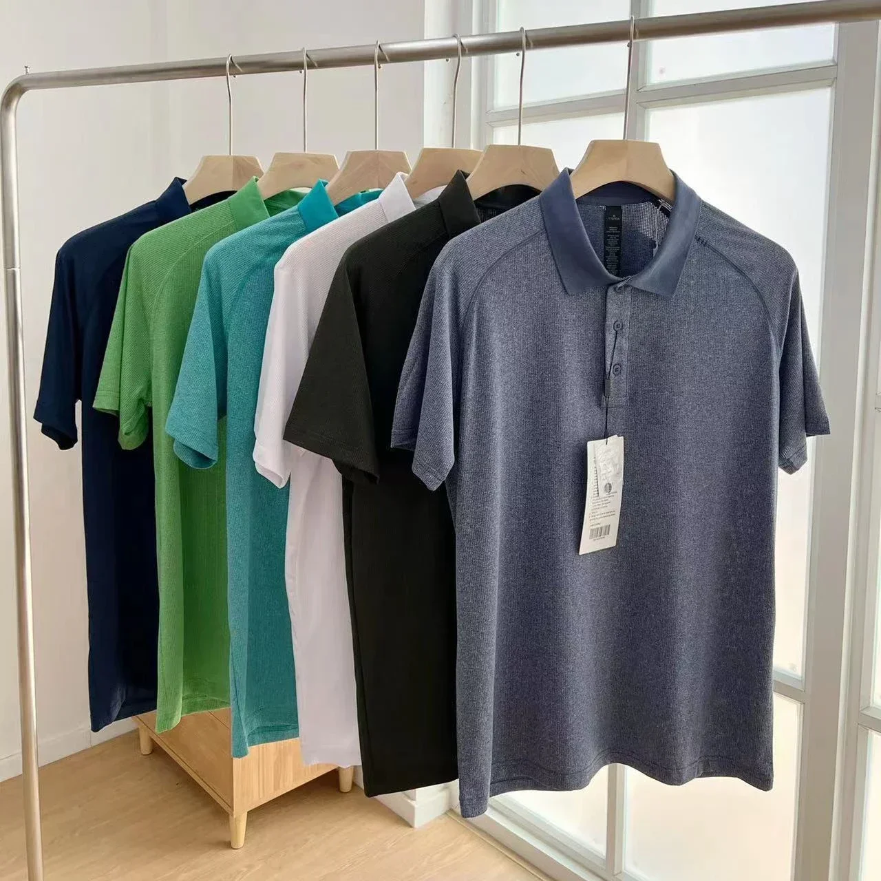 Kaus POLO lengan pendek pria, baju teknologi ventilasi logam Lemon, baru, olahraga, Fitness, elastis tinggi, cepat kering, musim panas