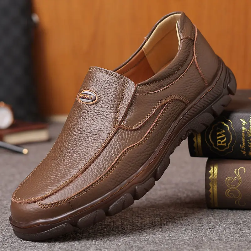 Male Stylish Genuine Cowhide Casual Shoes Comfortable Flats Shoes New Men Genuine Cow Leather Elegant Casual Men Leather Shoes