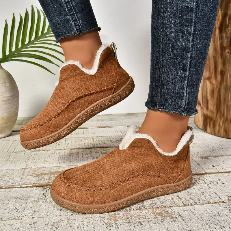 

New Winter Warm Fashion Casual Comfortable Shoes Women Plus Velvet Round Toe Solid Ankle Boots Woman Suede Warm Short Boots