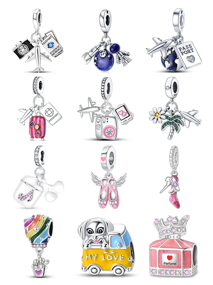 925 Sterling Silver Charms Bead Music Trip Fit Original Bracelet Bag Keychain Earring Charm Bead Pendant Diy Women Jewelry Gift