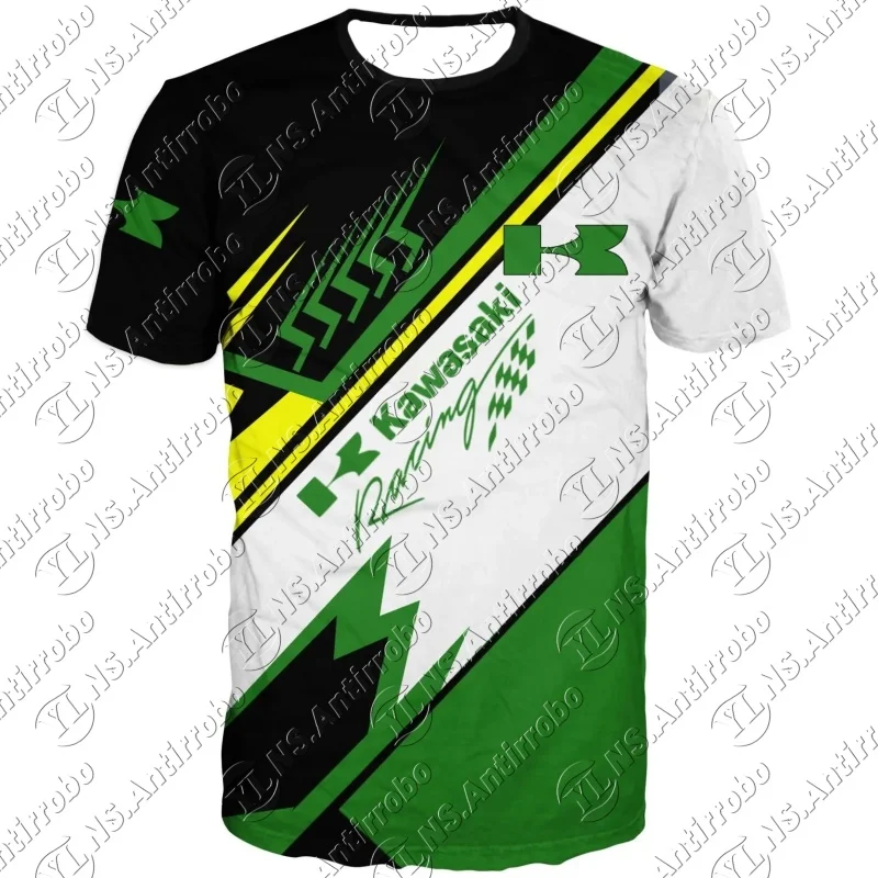 

Летний гоночный костюм Kawasaki, мужская быстросохнущая футболка, хит продаж 2024, мотоциклетный повседневный дышащий свободный модный костюм с короткими рукавами