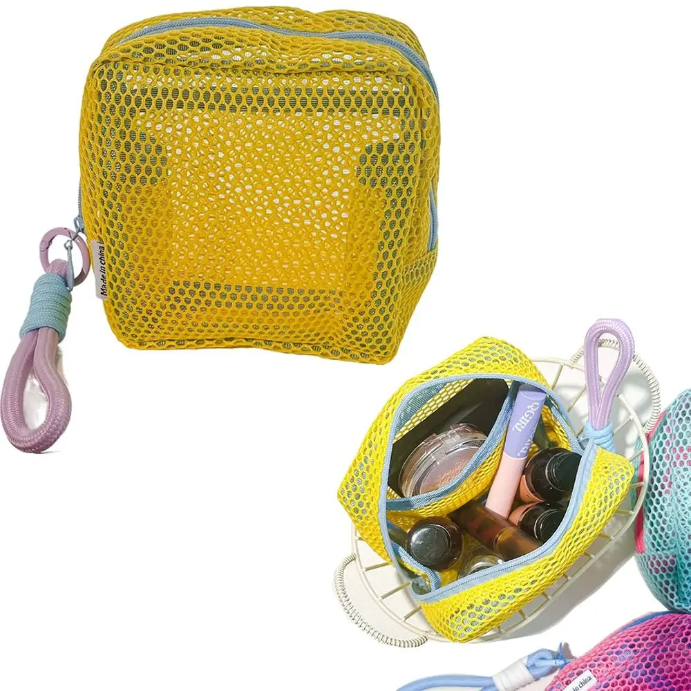 Durable Handle Mesh Zipper Bags Lightweight Transparent Portable Makeup Pouch Washable Space Saving Coin Purse Daily