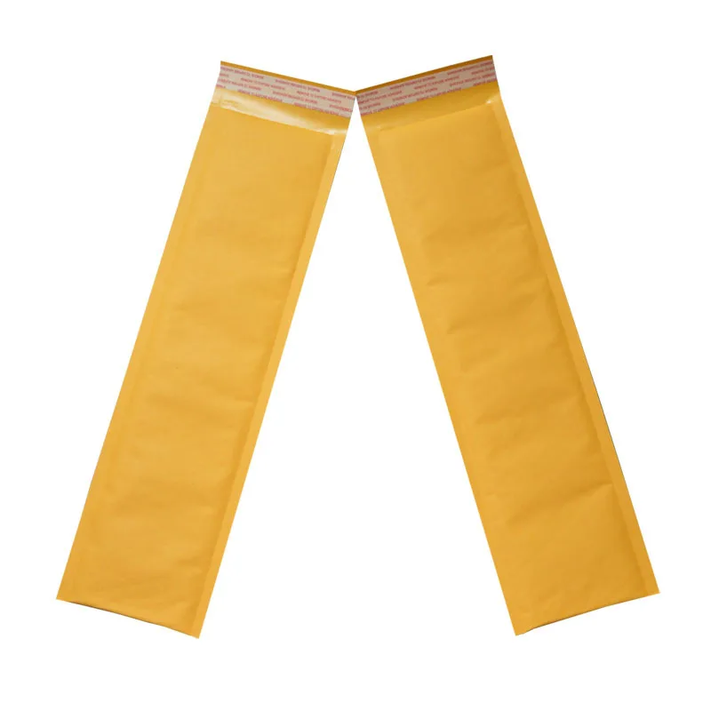 Saco de bolha de papel kraft amarelo, embalagem em forma longa, sacos expressos, envelope acolchoado para colar e cosméticos, 10pcs por lote