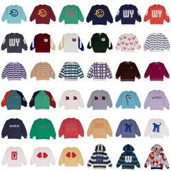 OUYANG&IVAN Kids Cotton Sweatshirt 24 AW Wyn New Autumn Children Magenta Velour Jumper Boy Girl Loose Warm Top Sweaters Outwear