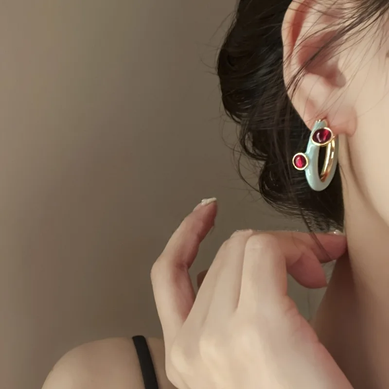 Vintage Creativity Beautifully Smoke Blue Round Oil Dripping Earrings Daily Accessories  Personalization Charm Jewelry Gifts