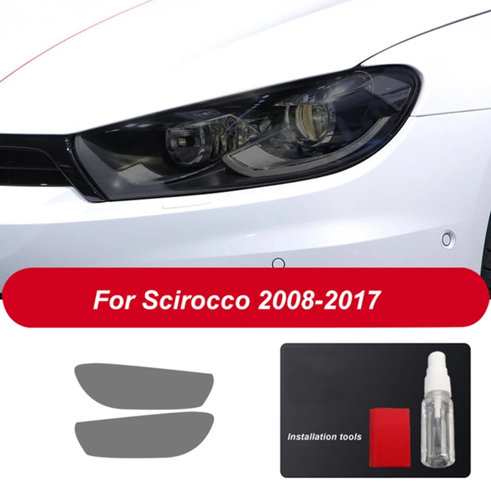 Car Front Headlight Cover TPU Protective Film for Scirocco 2008-2017 Smoky black