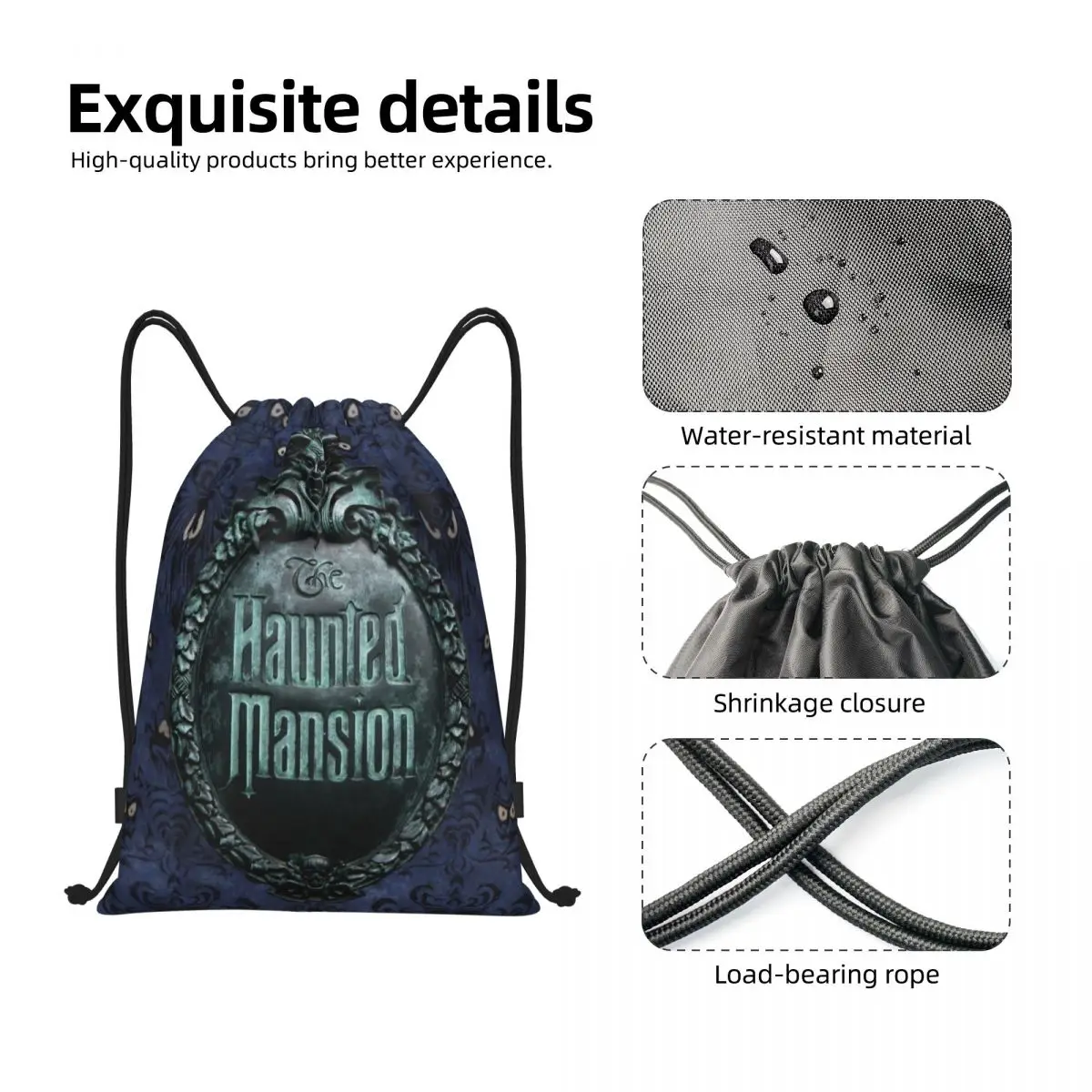 Haunted Mansion Logo Drawstring Bags Women Men Foldable Sports Gym Sackpack Halloween Grimace Ghosts Training Backpacks