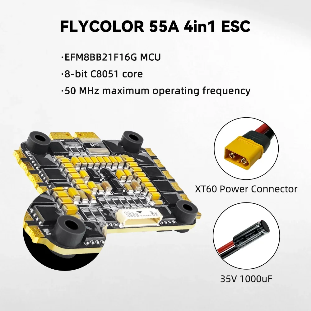 

FLYCOLOR BLS-04 4в1 ESC 55A Работает для штабеля F4 F7 Контроллер полета Квадрокоптер FPV Гоночный дрон Самолет 170-450 мультиротора
