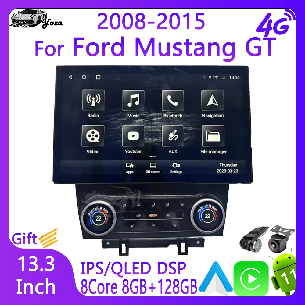 Yoza Carplay Car Radio For Ford Mustang GT 2008-2015 Android11 Touch Screen Multimedia Player GPS Navigation Gift Tools WIFI 5G