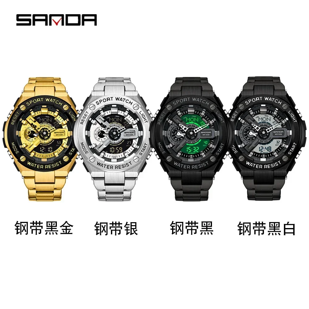 SANDA 3170  Wristwatches New Handlift Light Multi functional Sports Waterproof and Shockproof Alarm Clock Men\'s Watch Digital