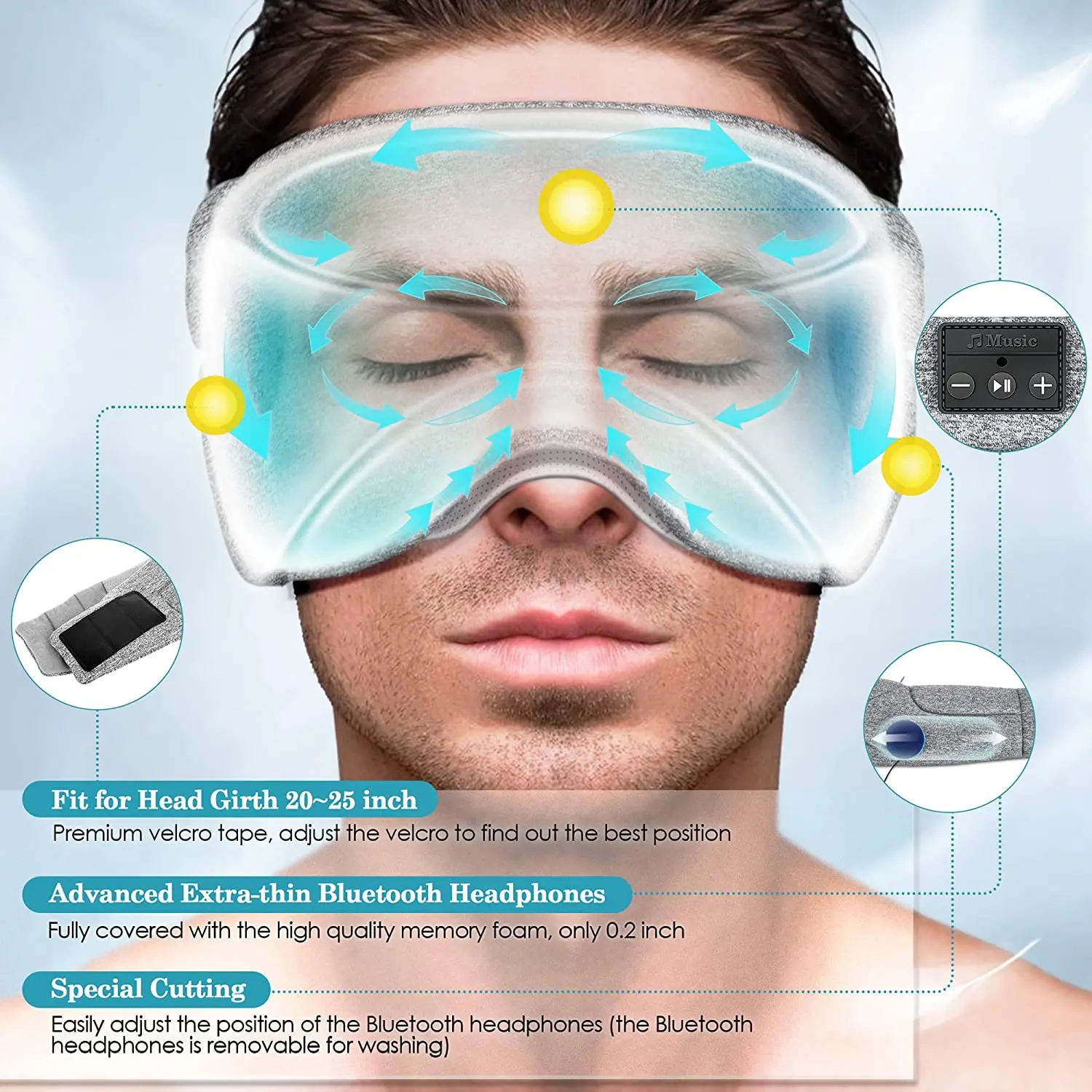 Masque oculaire de sommeil 3D pour soulager la Fatigue, respirant, Protection oculaire, Bluetooth 5.2, musique légère, sensation de glace, doublure