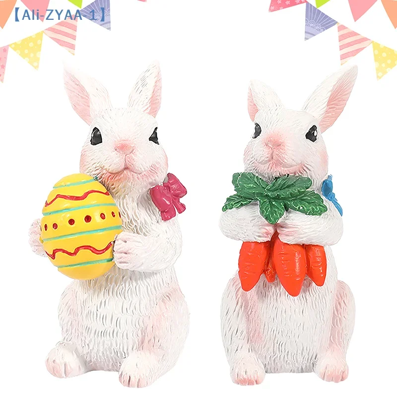 

1Pcs Easter Bunny Figurine Decor, Standing Spring Resin White Rabbit Statue Tabletop Ornament