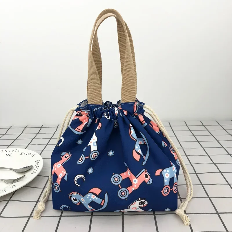 Bonito dos desenhos animados impressão bento saco casual cordão portátil tote almoço sacos de lona alimentos sacos de piquenique almoço para o