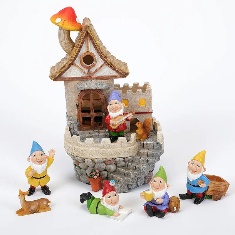 

Solar Elf Castle Lighting Outdoor Courtyard Garden Dwarf House Resin Ornament Lawn Landscape Decoration