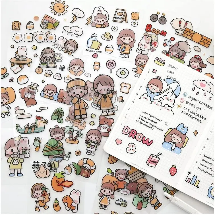 Kawaii Sticker Diary Waterproof Sticker Hand Account Gift Box Girl Hand Account Cup Cute Stickers 100 pcs/Set