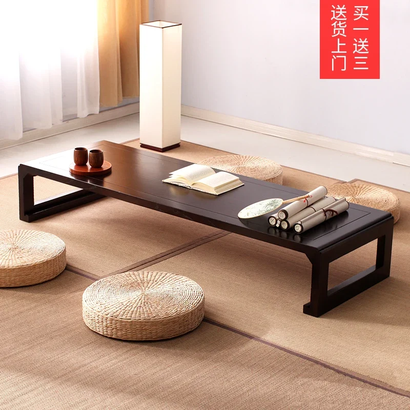 Japanese tatami coffee table, low table, simple old elm tea table and chairs, combination Zen solid wood kang table, bay window