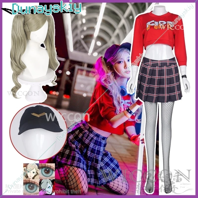 Anime Game Personaa 5 Anne Takamaki Cosplay Costume PANTHER Wig Long Sleeves Hoodies Skirt Woman Sexy Party Suit Customized