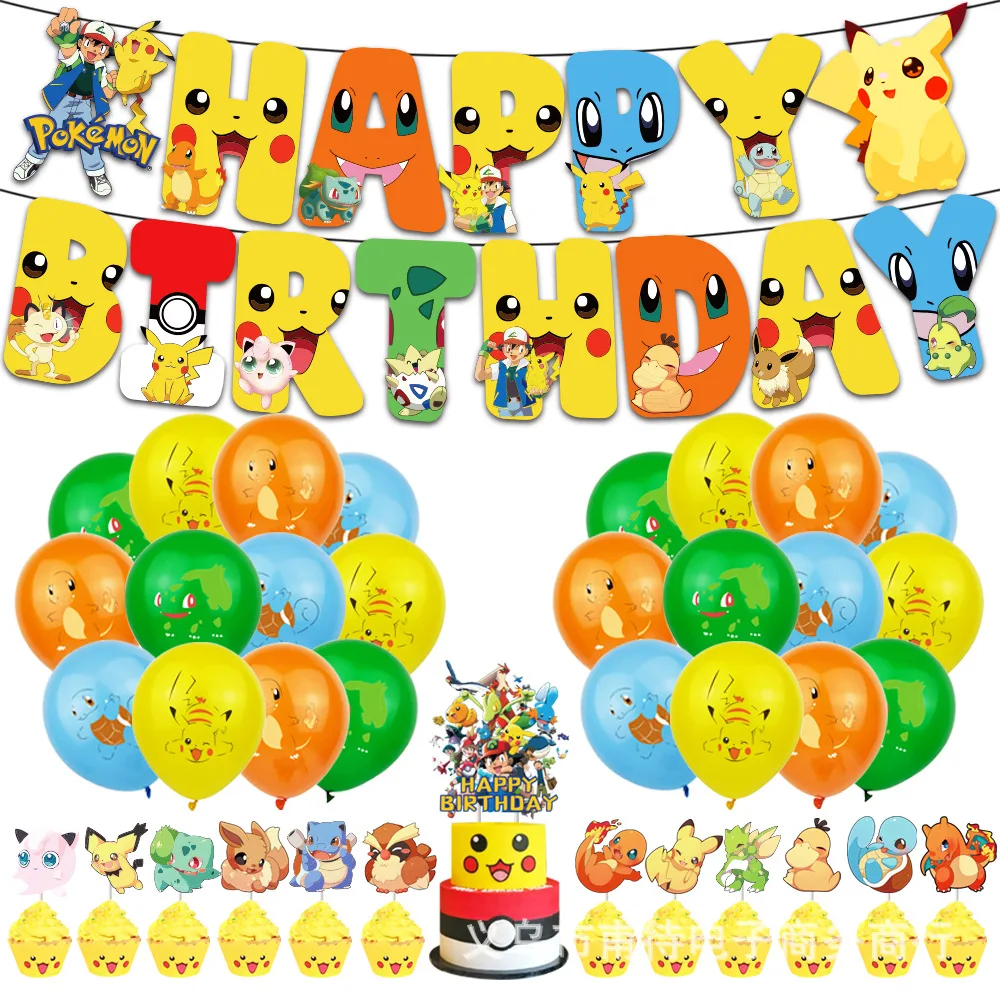 Décoration de fête d\'anniversaire Pokemon pour enfants, fournitures de fête, dessin animé Pikachu, assiette en papier, serviette, tasse, cadeaux,