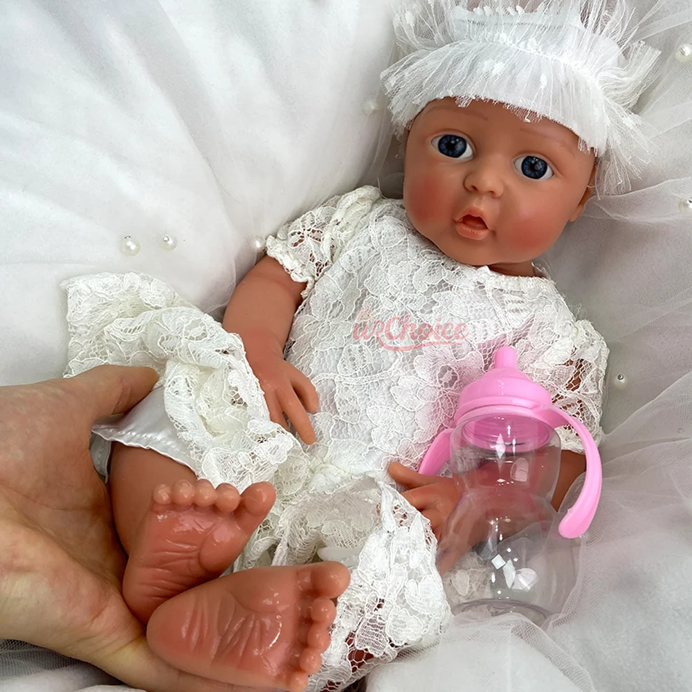 17" Full Body Silicone Reborn Baby Doll Blue Eyes Reborn Doll Washable Realistic Newborn For Collectors Display Photography Prop