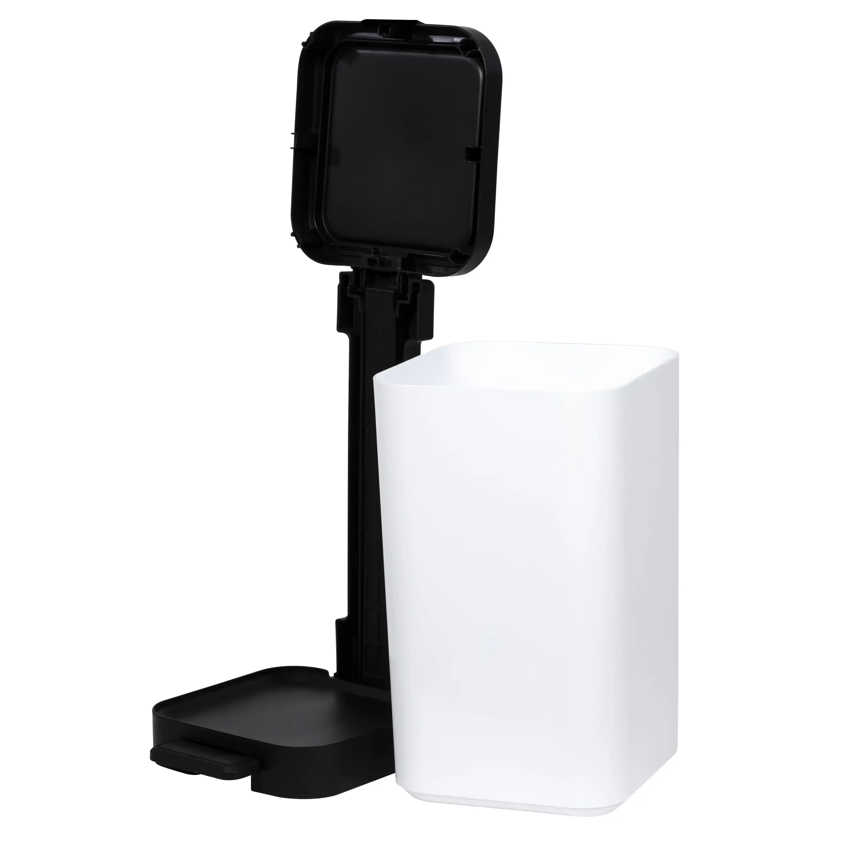 سلة مهملات بلاستيكية بيضاء سعة 2.6 جالون للحمام، سلة مهملات مدمجة وخالية من اليدين مع غطاء، متينة وسهلة التنظيف