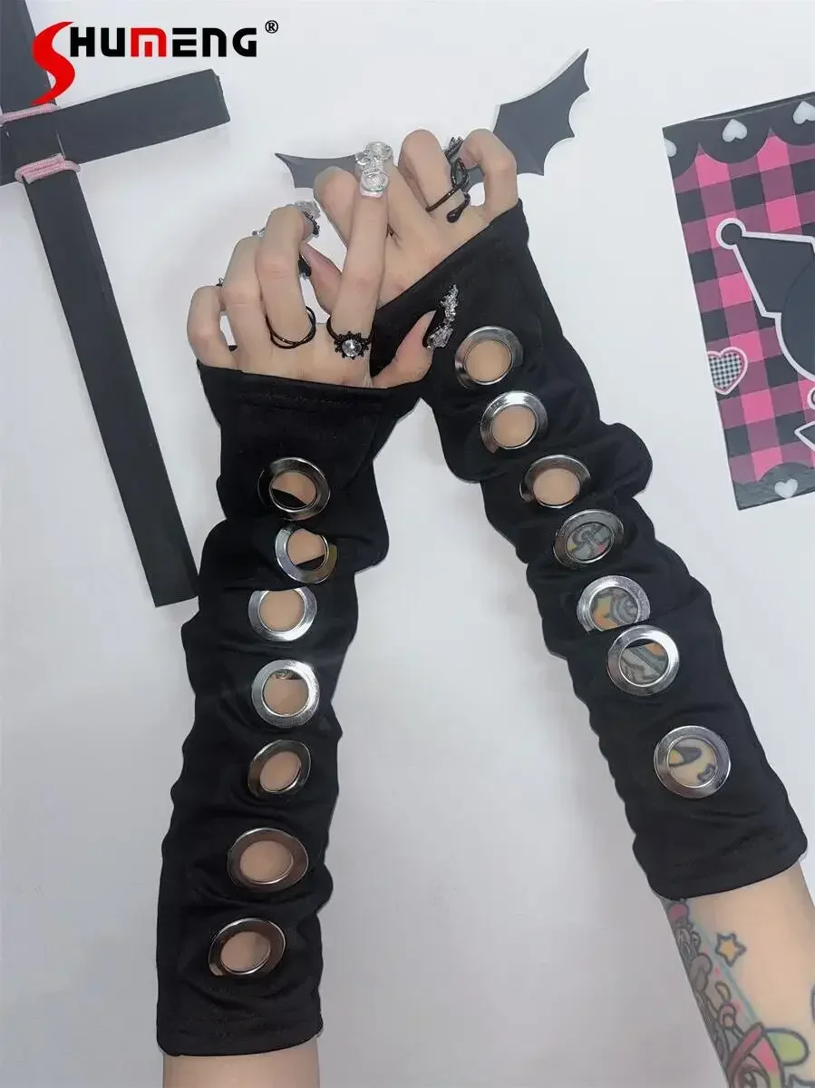 2000s Hot Girl Metal Black Harajuku Motorcycle Fashion Ninja Oversleeve Women Black Elegant All-Match Y2k Accessories Arm Warmer