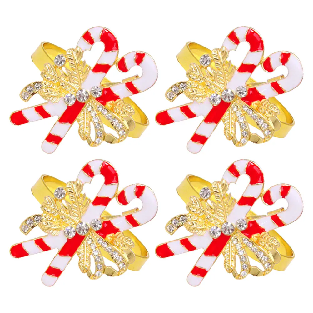 

4pcs Napkin Ring Candy Cane Shaped Alloy Christmas Table Setting Decoration Serviette Circle Metal Napkin Rings