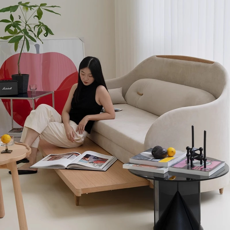 

Warm sleep sofa bed small apartment living room bedroom foldable fabric solid wood sofa straight row designer