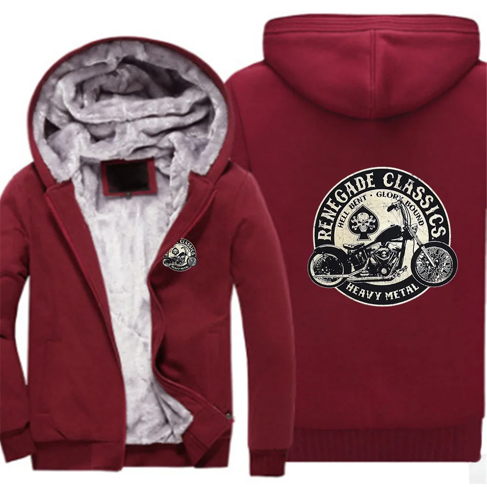 

2025 Autumn And Winter Man's Trendy Brand Coat Vintage Classic Glory Bounds Motorcycle Logo Print Thicken Warm Hoodies Jacket