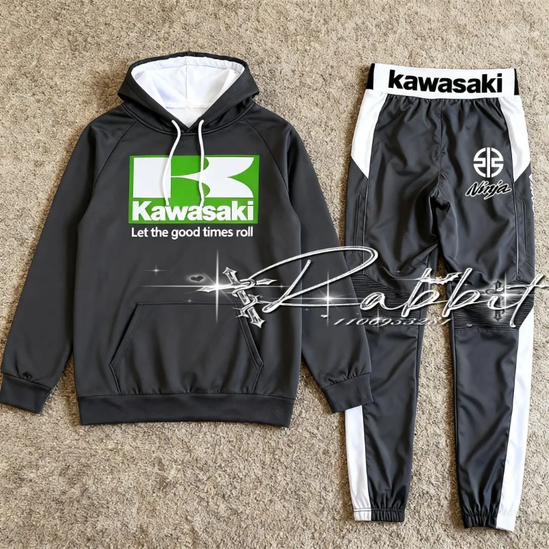 

2026 Kawasaki Motorcycle Original Fashion Set MOTO Racing Off Road Enthusiasts Cycling Two Piece Set Warm Hoodie and Pants