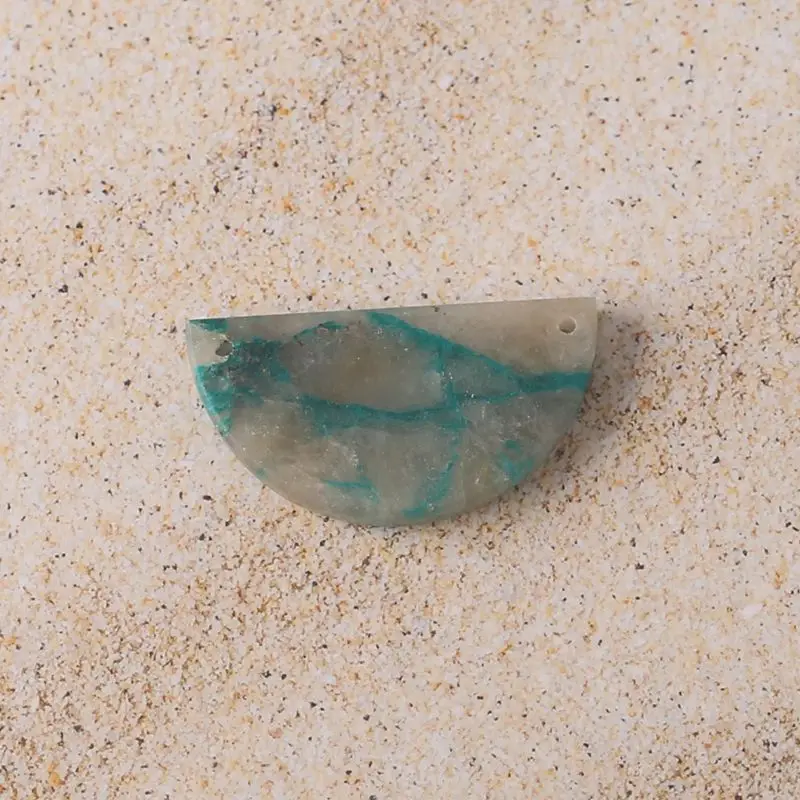 

Chrysocolla Semi-Circular Gem Piece with Striking Teal Veins for Artisanal Jewelry Making 16x30x3mm-3.2g