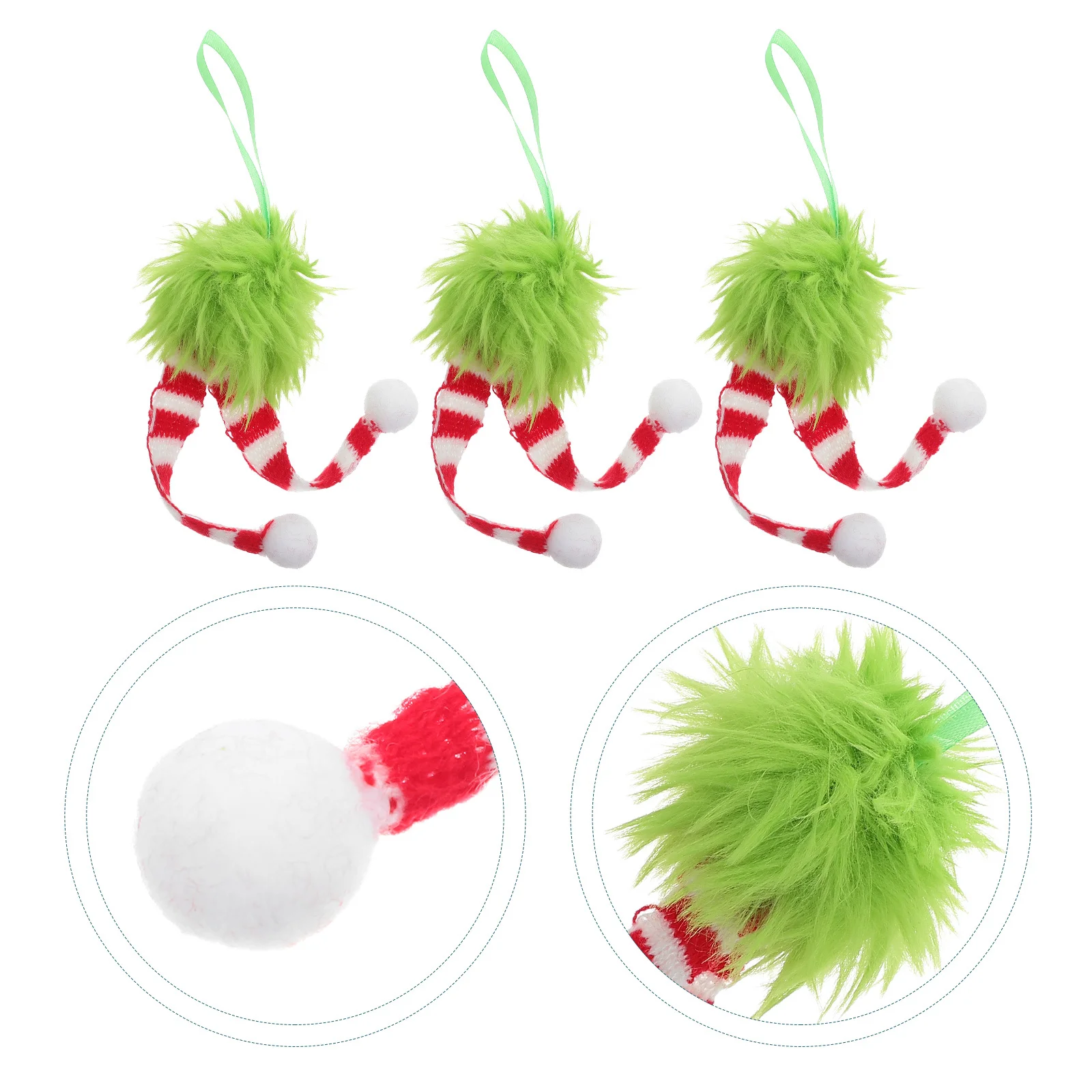

3Pcs Christmas Tree Hanging Pom Pom Ornaments Green Striped Scarf Holiday Balls Decorations Indoor Outdoor Fireplace Decor