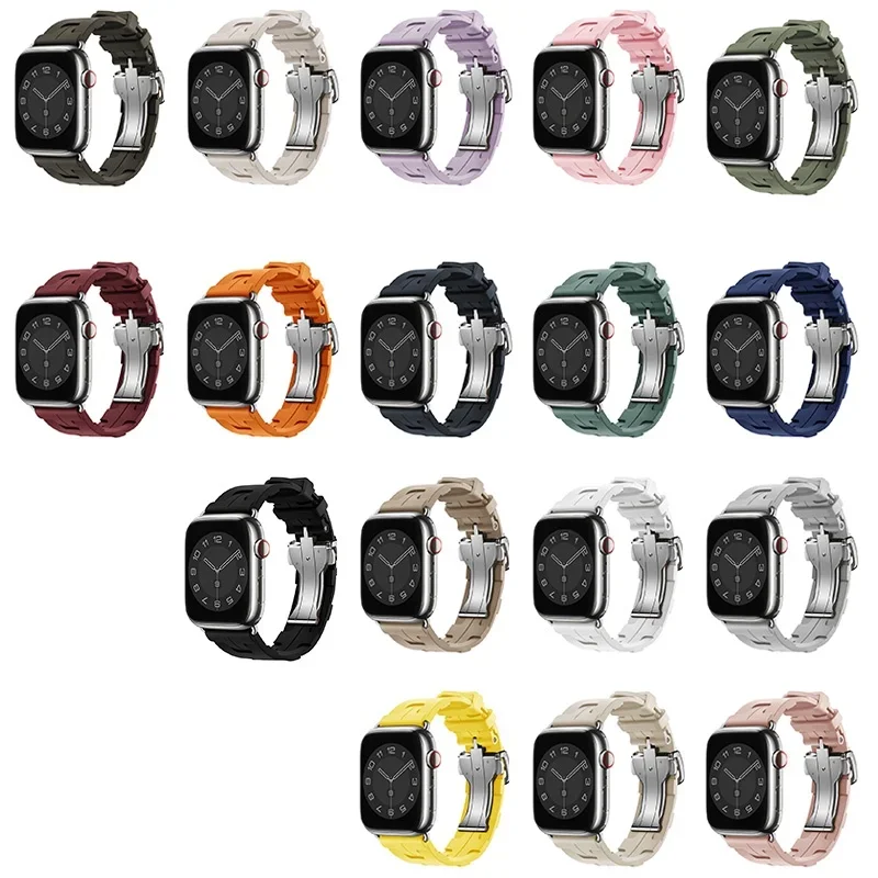 Texture Folding Metal Buckle Soft Strap for apple Watch Ultra 49mm S9 45mm 44mm 42mm 41mm 40mm Replacement Wristband