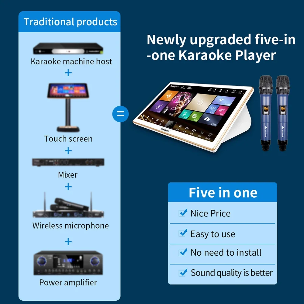 2022 InAndOn Karaoke Players 18.5'' Portable Touch Screen Karaoke System Party Home Karoke Machine with Amplifier