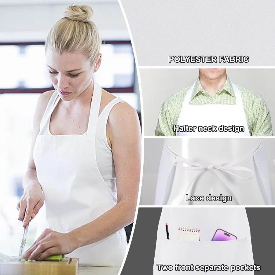 12 قطعة مريلة مريلة مآزر بيضاء السائبة مع 2 جيوب للجنسين مآزر بيضاء عادية للطبخ الخبز شواء صياغة اللوحة قابل للغسل K