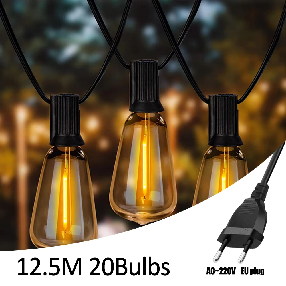 ST38 10/20/40Bulbs Outdoor LED String Globe Lights Plastic Shatterproof Bulbs Waterproof Patio Lights for Garden Backyard Porch