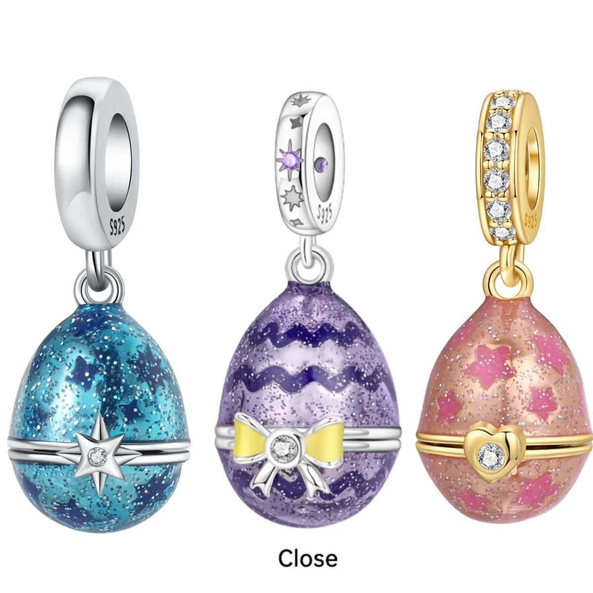 MISEFF S925 Sterling Silver Charm Easter Egg Openable Pendant For Bracelet DIY Jewelry Making Accessories Women Gift