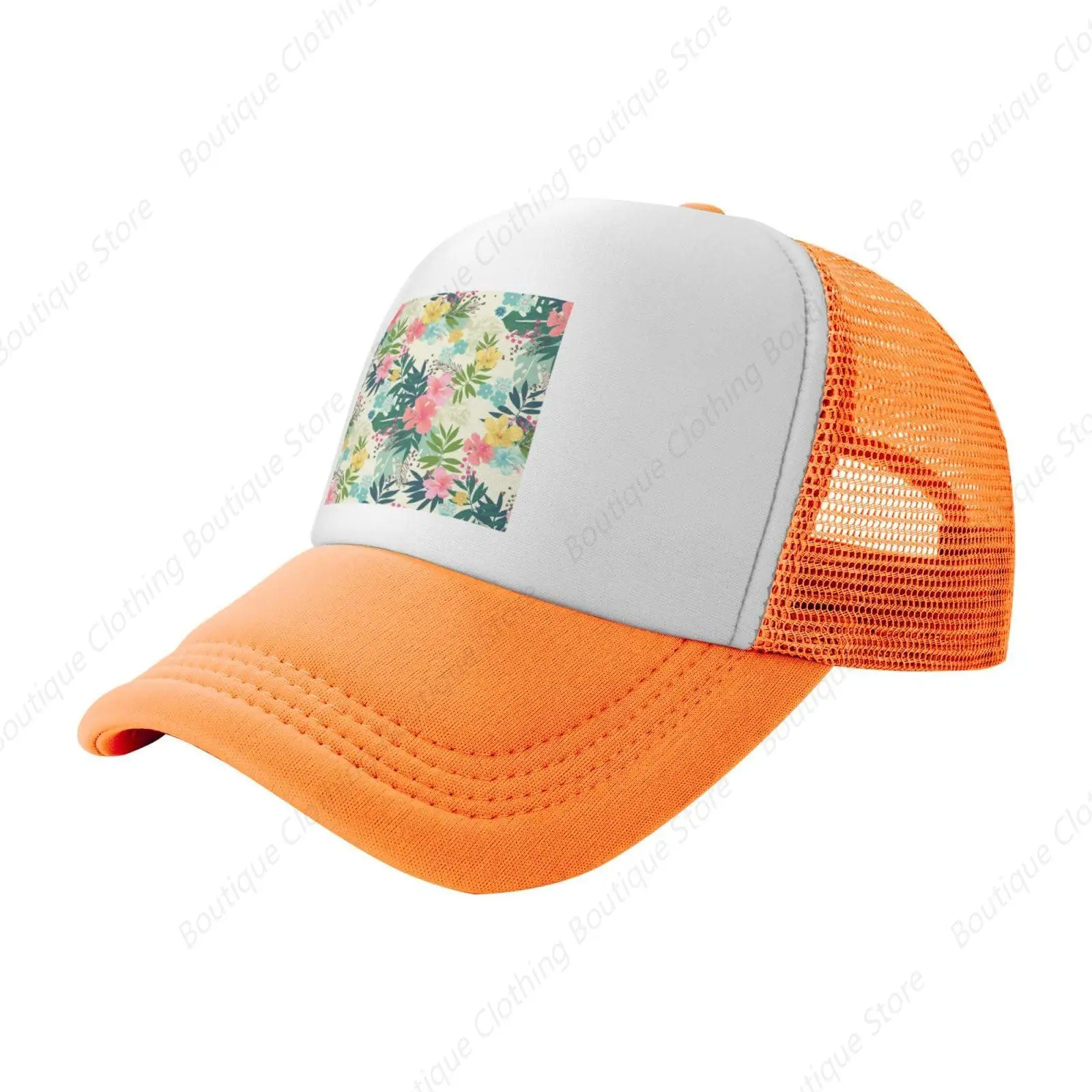 Baseball Cap for Women Men Adjustable Trucker Hat Quick Dry Running Snapback Hat-Tropical Flowers Orange