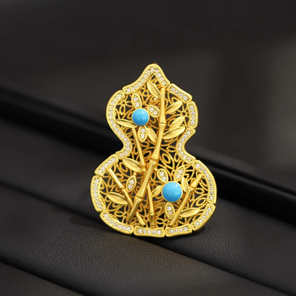 

National Style Retro Gold Color Gourd Brooches Elegant Atmosphere Rich Bamboo Shape Pins for Men and Women Delicate Accessories