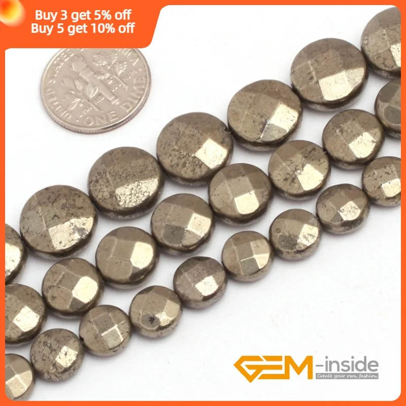 Natural Stone Gray Irony Pyrite Flower Coin Beads For Jewelry Making Strand 15 Inch DIY Loose Bracelet