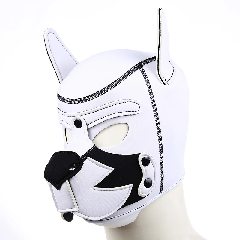 New Sexy White Dog Cosplay Costumes of Adjustable Puppy Hood Full Face Mask Halloween Role Playing Party Head Masks