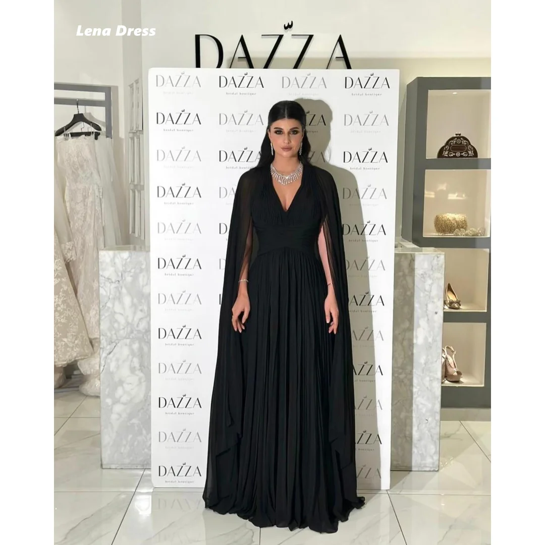 

Вечерние платья Lena, женские элегантные вечерние платья для женщин, шифоновая черная шаль 19220, роскошное вечернее платье на заказ с v-образным вырезом