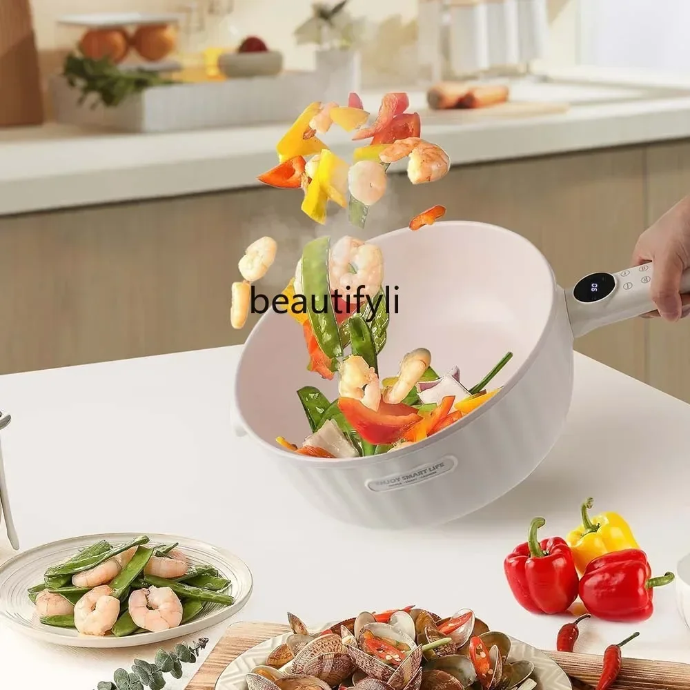 

lt Household stir-fry hot pot stew multi-functional non-stick pan PP handle electric heating pan