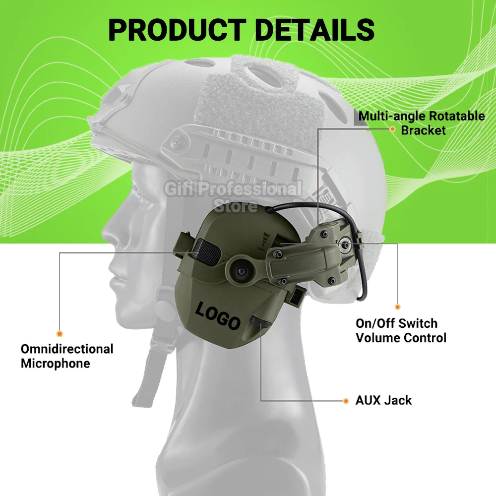 Army Shooting Earmuffs Tactical Helmet Headset Electronic Hearing Protector Active Noise Reduction Hunting Headphone