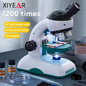 1200X Children&#x27;s Science Experiment HD Optical Microscope Toys Set with Light Educational Scientific Experimental Kids STEM Toy Gift