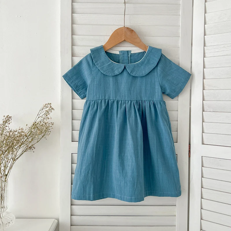 Infant Baby Dress Summer Toddler Solid Cotton Simple Baby Girls Home Dress  Kids Casual Clothes Ruffle Decoration Princess Dress