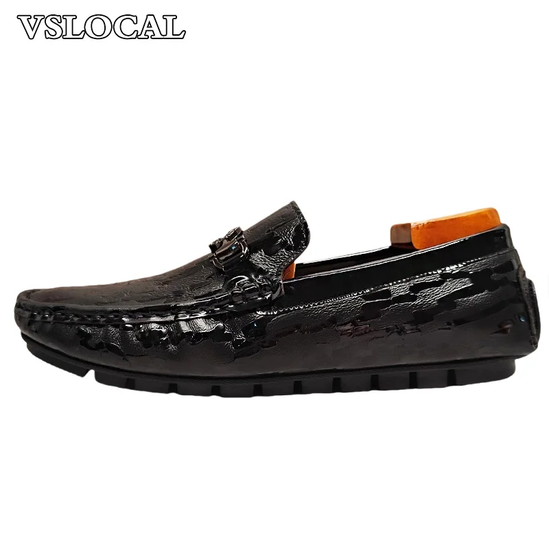 

Luxury Brand Men's Shoes Black Slip On Croco Print Casual Mens Dress Shoes Office Wedding Banquet Leather Loafer For Men